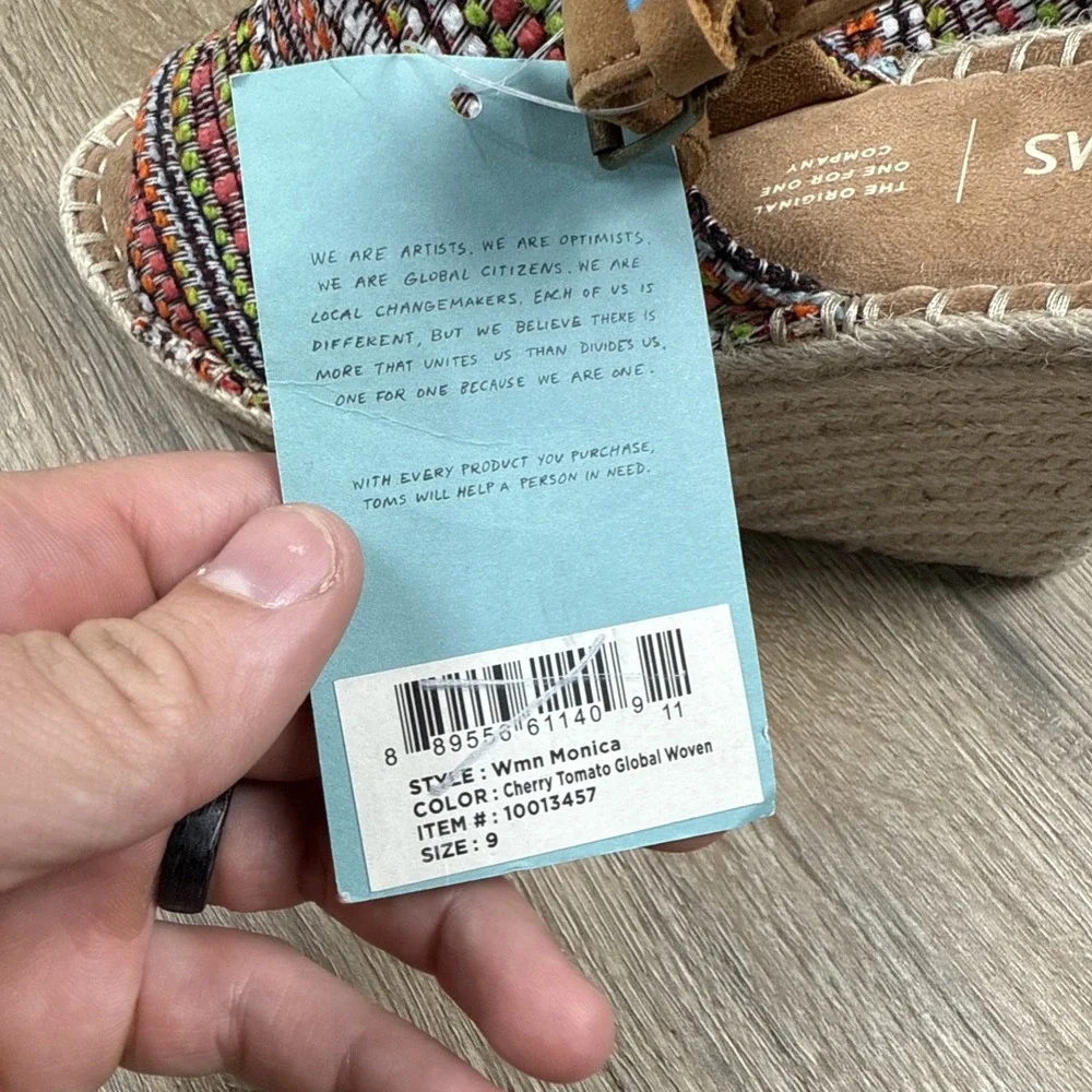 Toms Women's 8.5 US‎ Monica Mule Wedge Heeled Sandals Cherry Tomato Global Woven